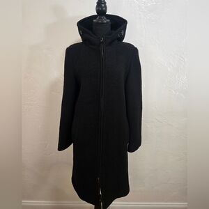 Liz Claiborne Black 100% Wool Mohair Hoodie Duffel Coat Size 6